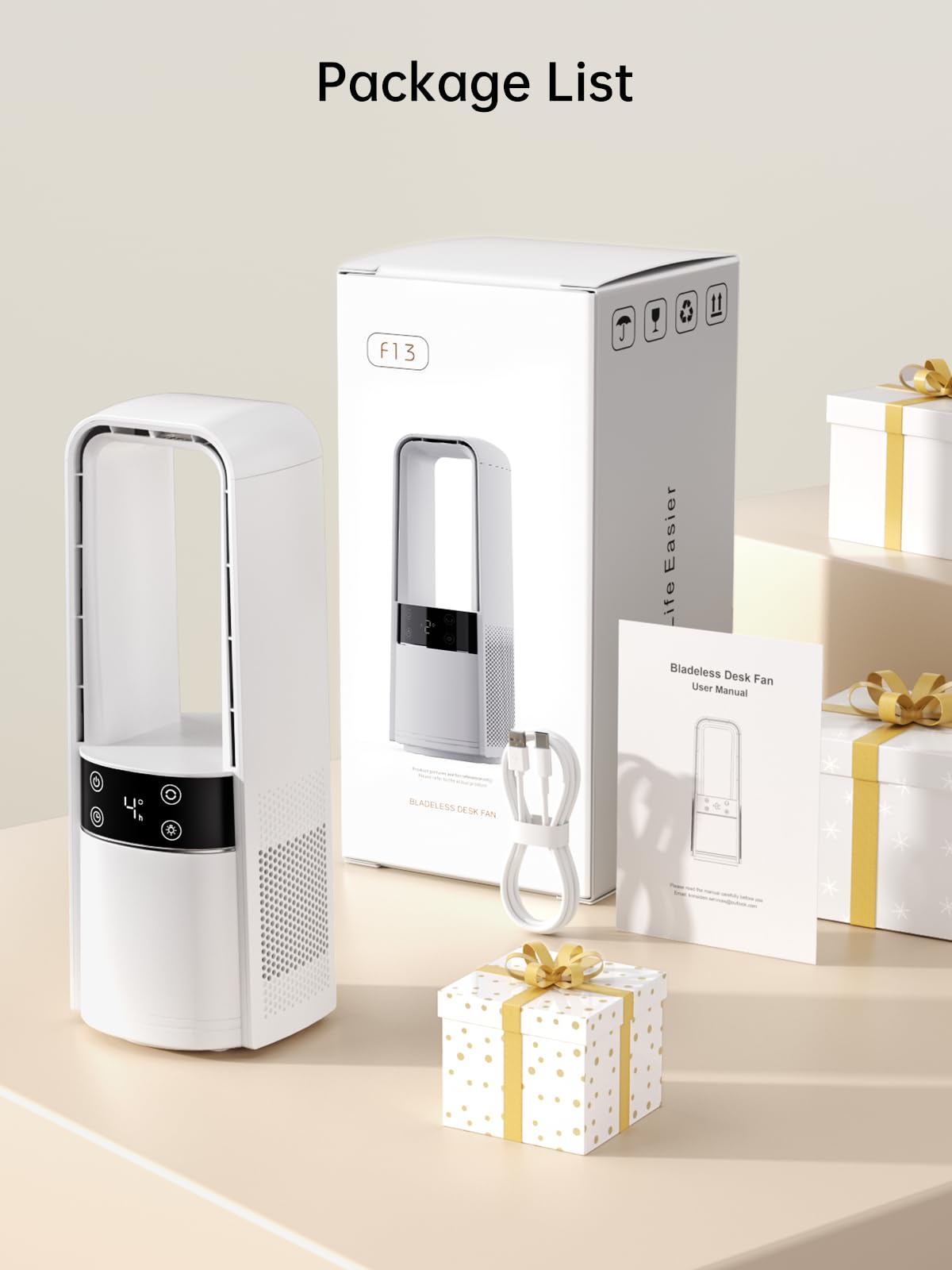 KONSIDEN bladeless desk fan with 9-hour timer for tailored sessions.