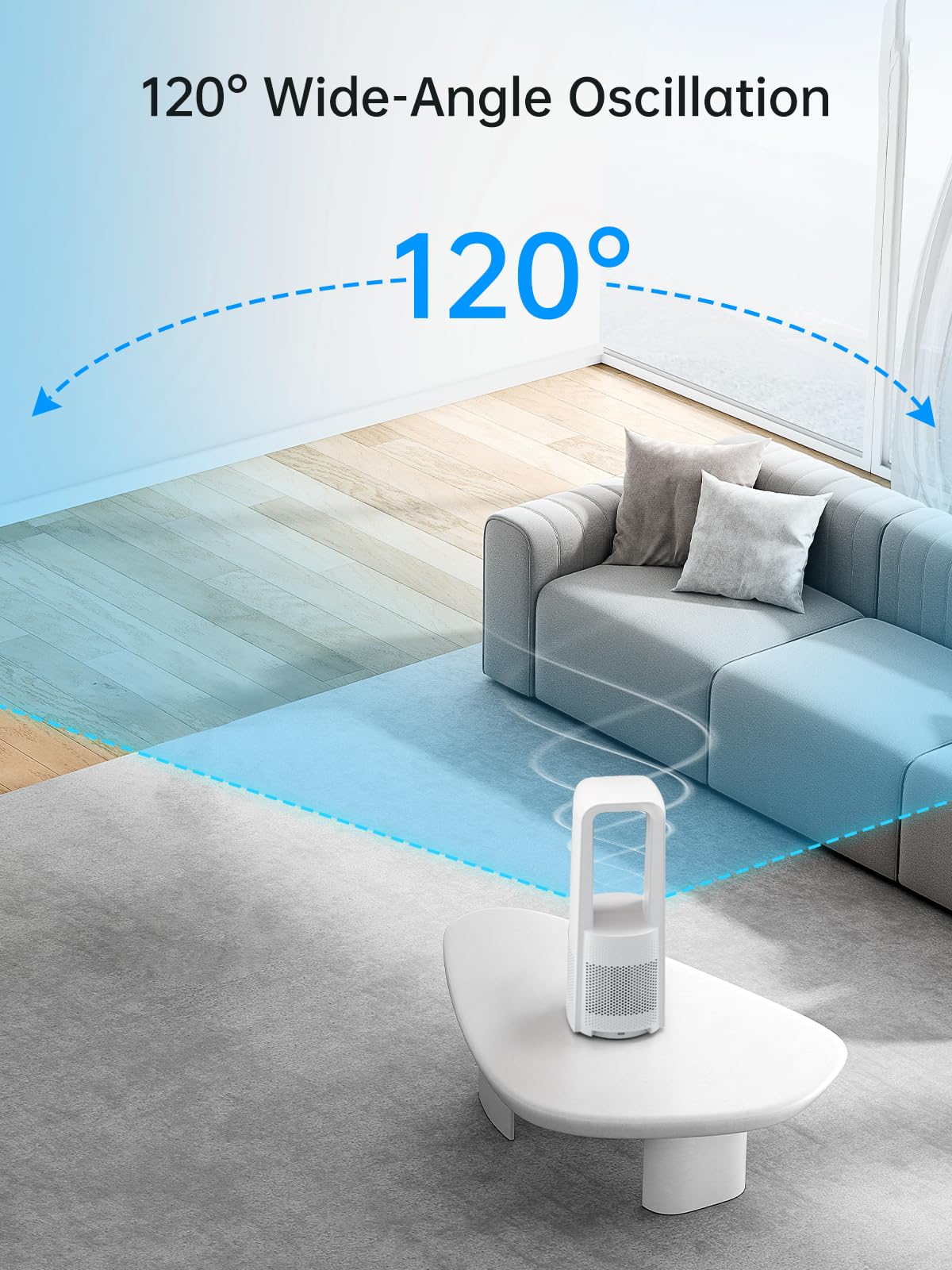 KONSIDEN bladeless desk fan night light glows softly for late tasks.