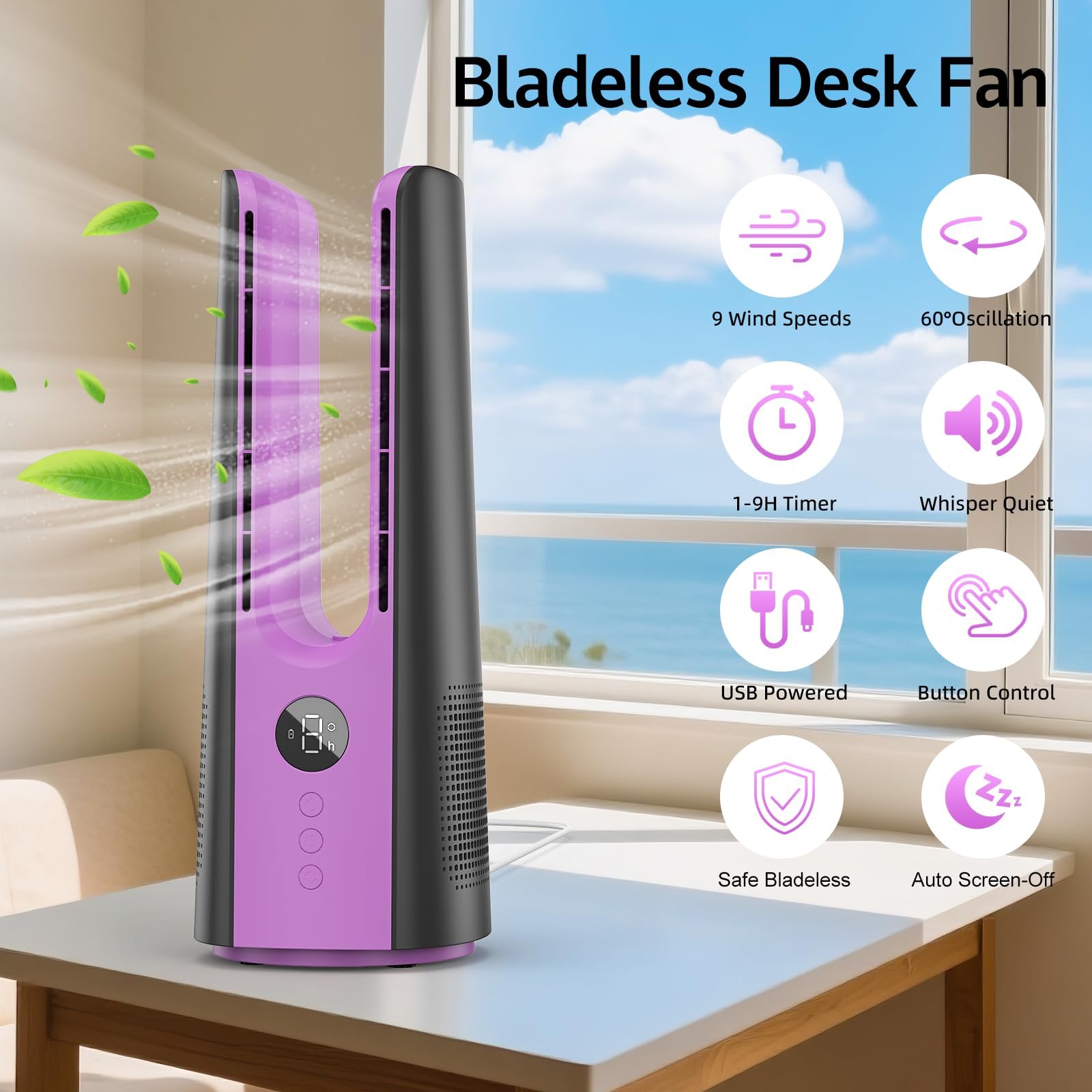 KONSIDEN 13-inch compact desk fan fits small desks and deskside cooling.