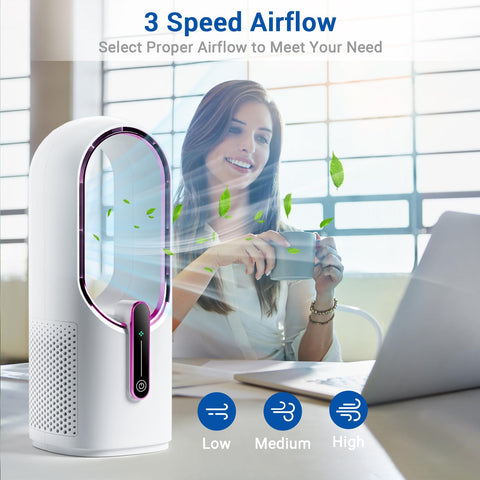 KONSIDEN quiet bladeless fan delivers gentle cooling for work