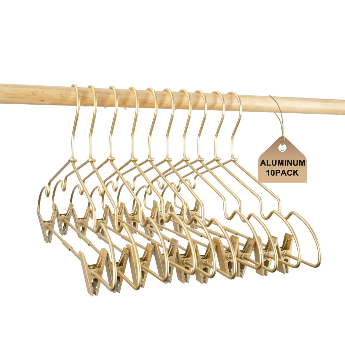 Koobay 12.5-inch gold metal baby clothes hanger with contoured shoulders for shape retention.