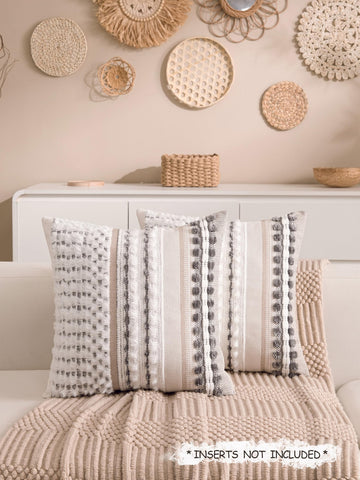 KOOLIFE farmhouse striped pillow cover in neutral grey enhances modern or rustic decor