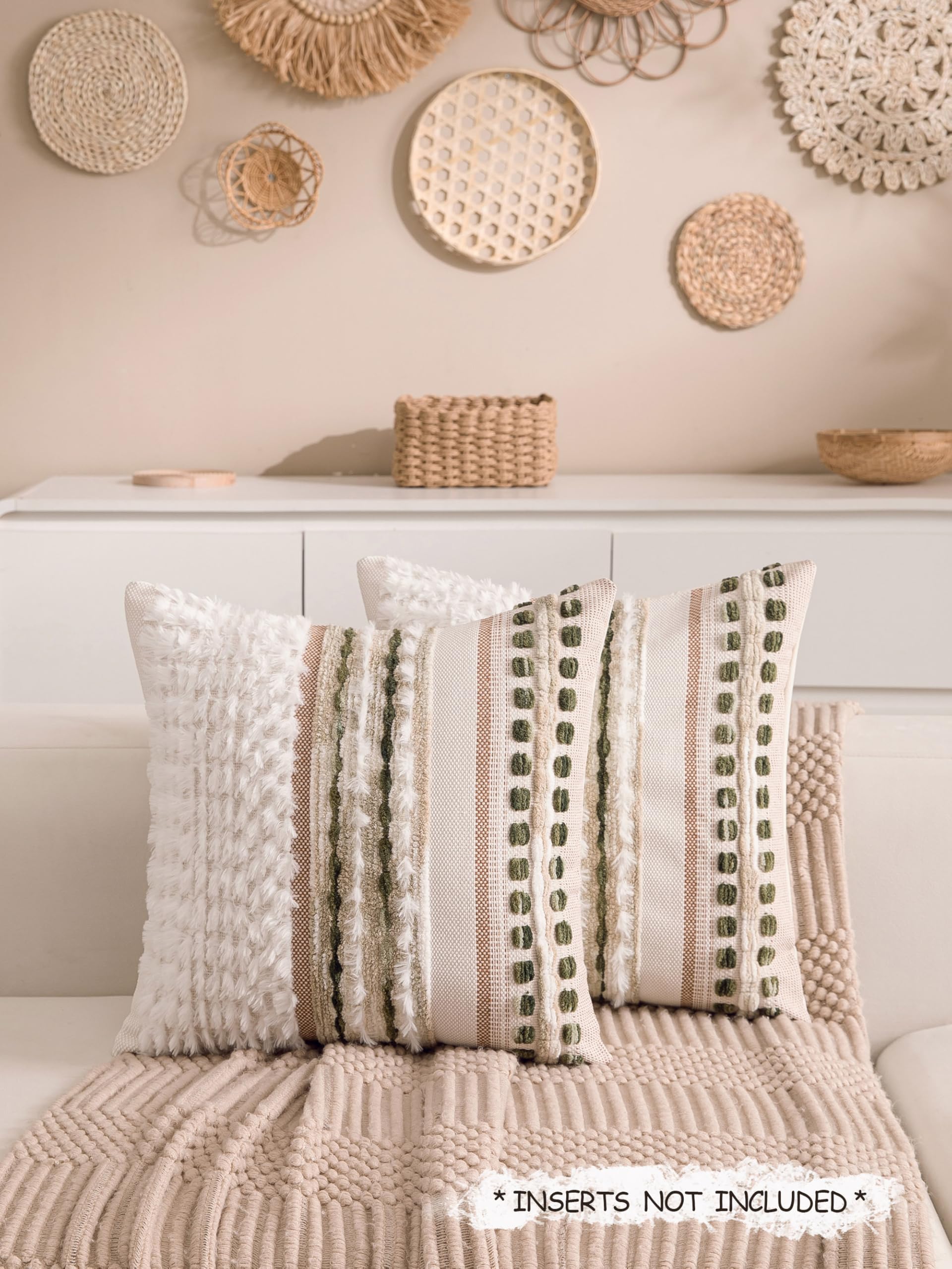 KOOLIFE farmhouse striped design pillow cover pairs with neutral living room aesthetics