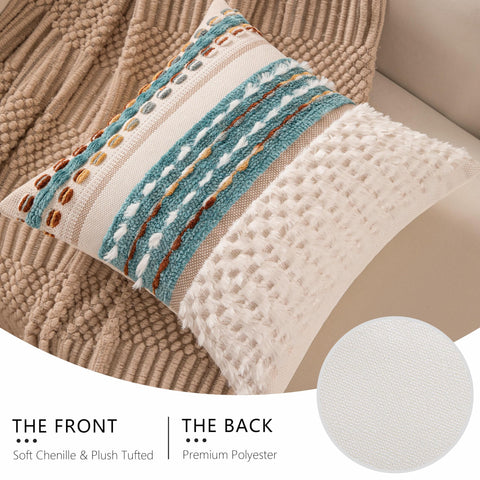 KOOLIFE boho decor in living room with neutral teal pillow covers.