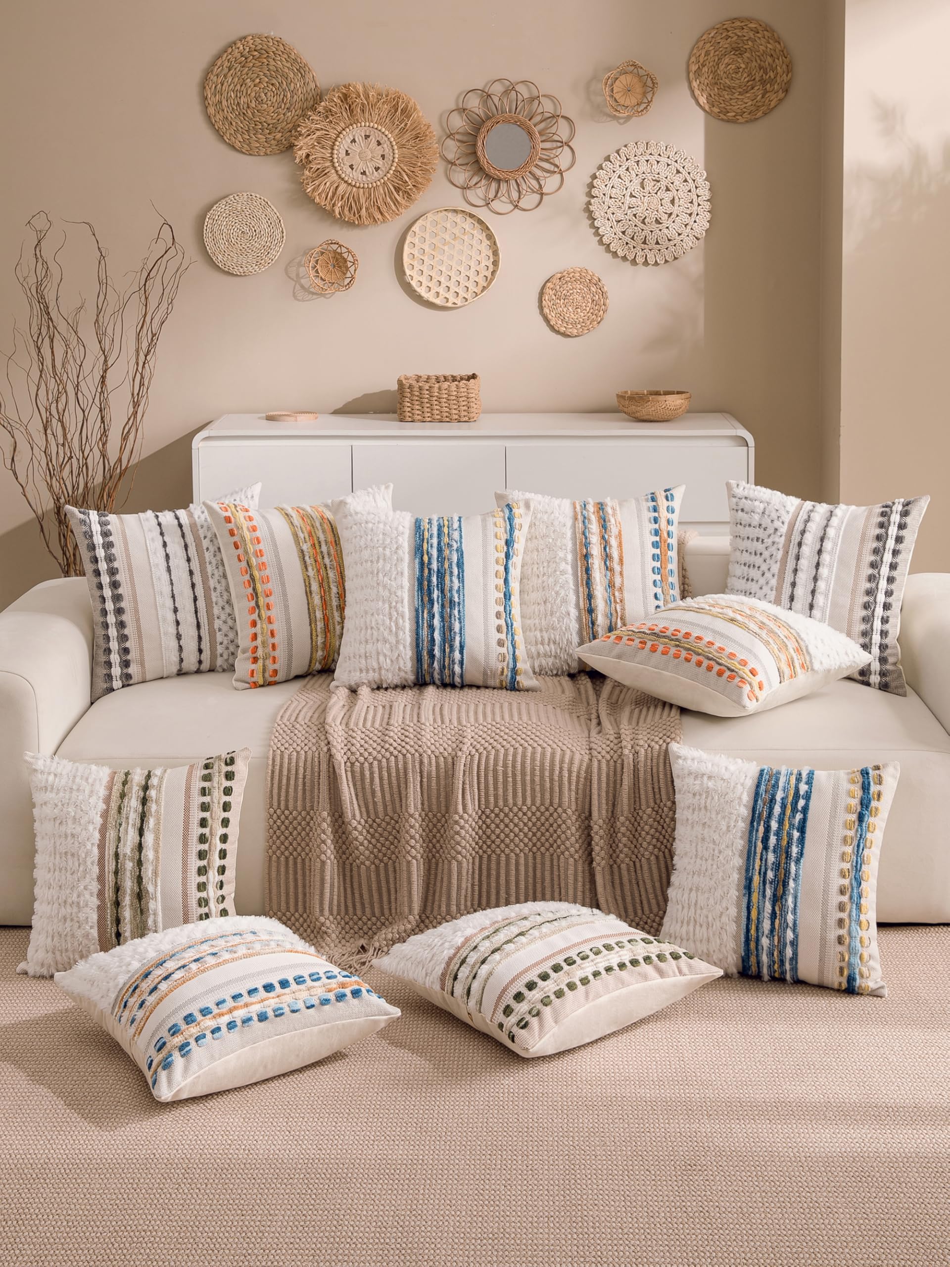 KOOLIFE neutral green chenille cushion cover adds texture to sofa or bed