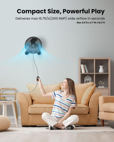 Koonie 8-inch wall-mount fan in action demonstrating oscillation for even airflow
