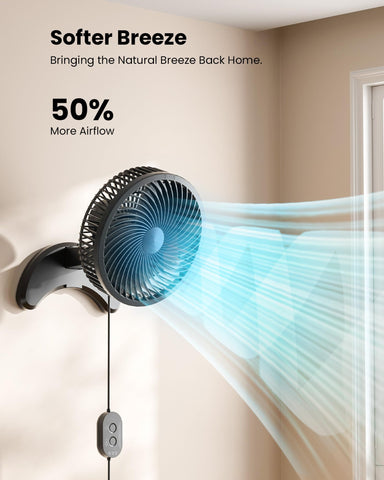 Koonie 8-inch wall-mount fan with remote control and timer for convenient setup