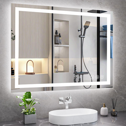 Koonmi 36x48 LED bathroom mirror backlit-frontlit for balanced illumination and clear reflections.