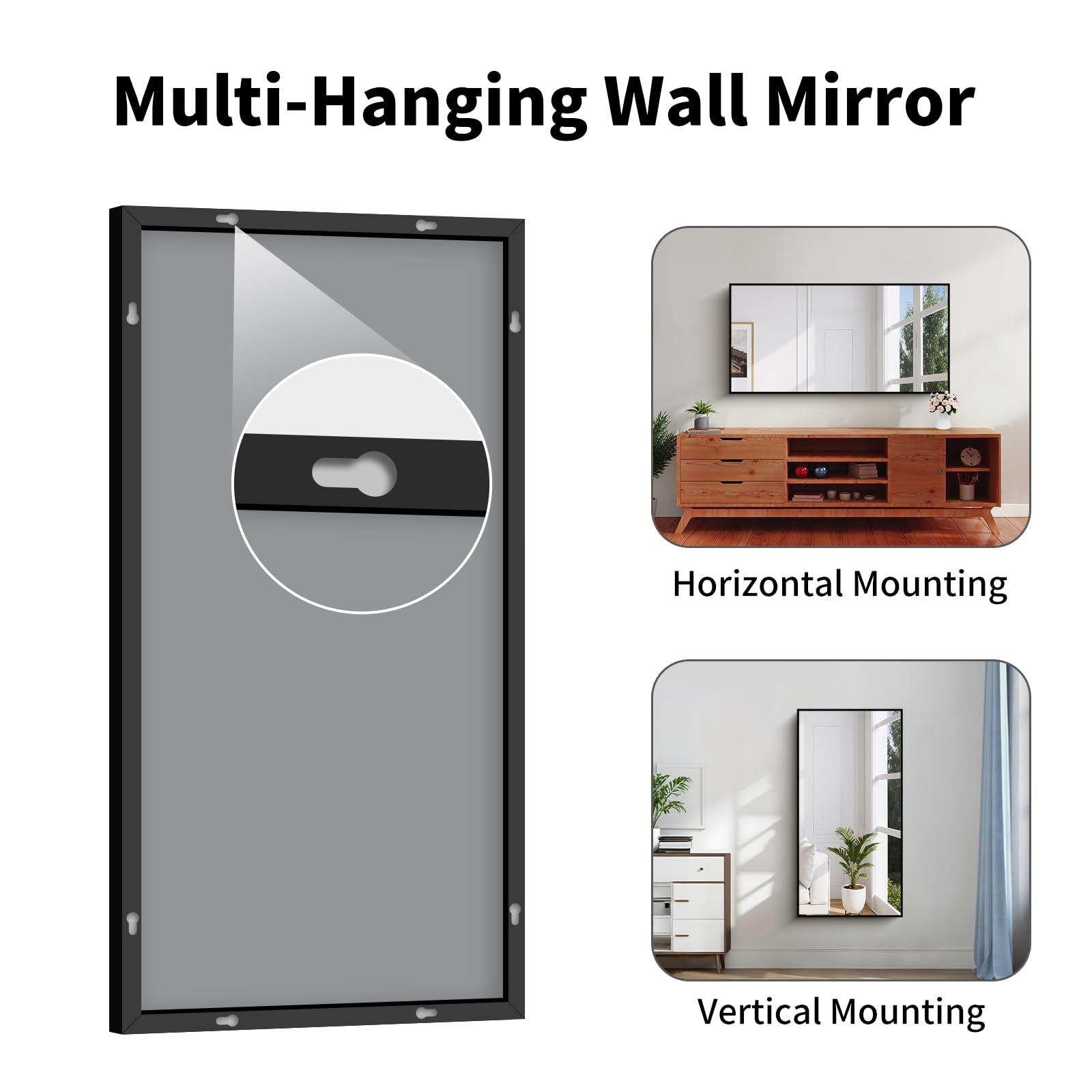 Koonmi mirror with freestanding option and pre-drilled holes for easy mounting