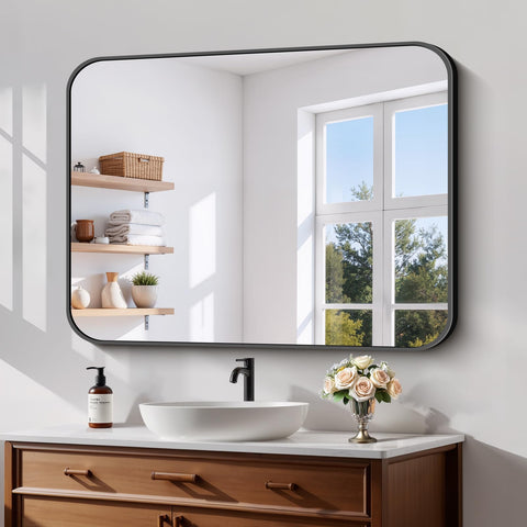 Koonmi black framed mirror 30x40 wall mount with distortion-free reflection