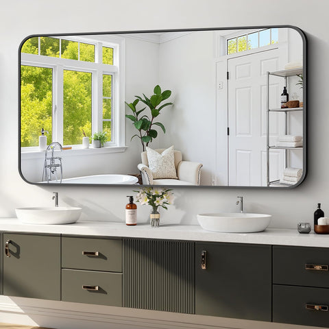 Koonmi black-framed mirror 30x60 wall mounted for a crisp vanity reflection.