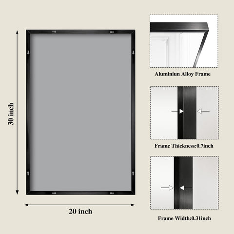 Koonmi Black Rectangle Wall Mirror side view showing slim profile and durable frame