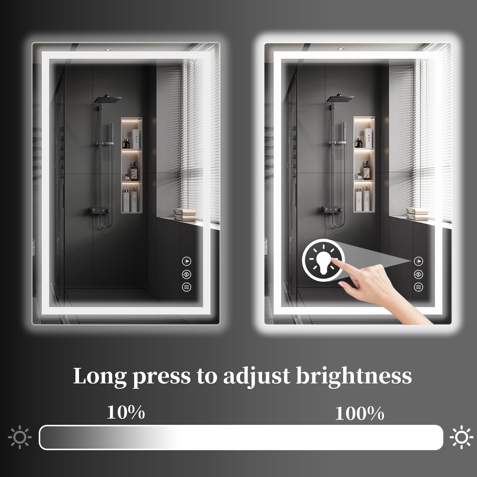 Koonmi dimmable mirror offers 3 color temperatures for any mood