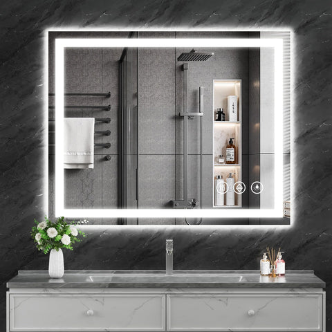 Koonmi LED bathroom mirror with front and backlit illumination for even lighting