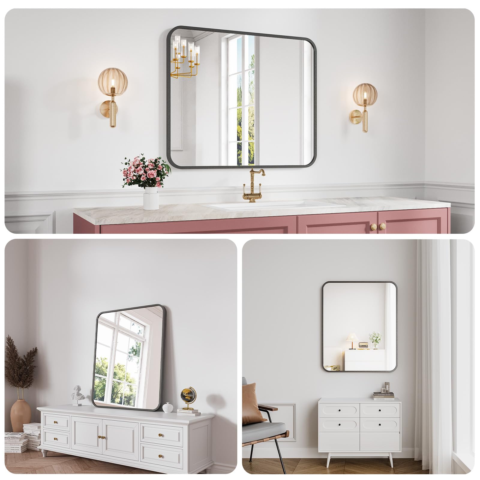 Koonmi mirror enhances light and space in bathrooms, bedrooms, or hallways.