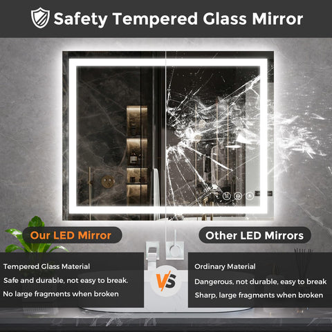 Koonmi wall mount bathroom mirror with durable tempered glass.