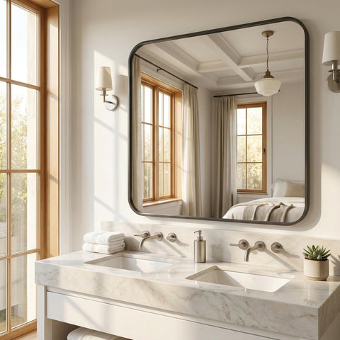 Koonmi wall-mount mirror fits vertical or horizontal layouts in any room.