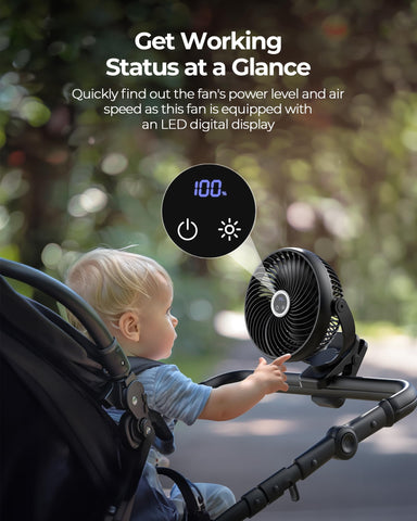Koonie 360-degree rotation fan adjusts airflow from any angle.