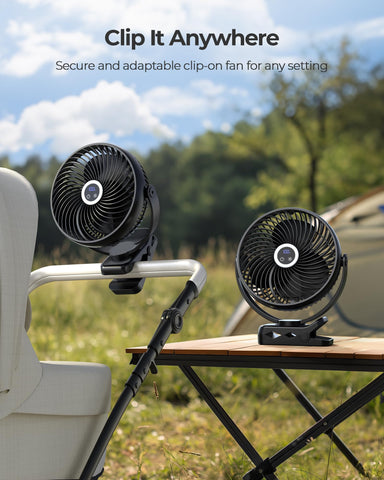 Koonie quiet camping fan operates at 35dB for peaceful tents.