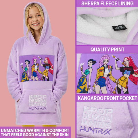 KPop Demon Hunters Huntrix hoodie pocket with logo emphasizes warmth and storage