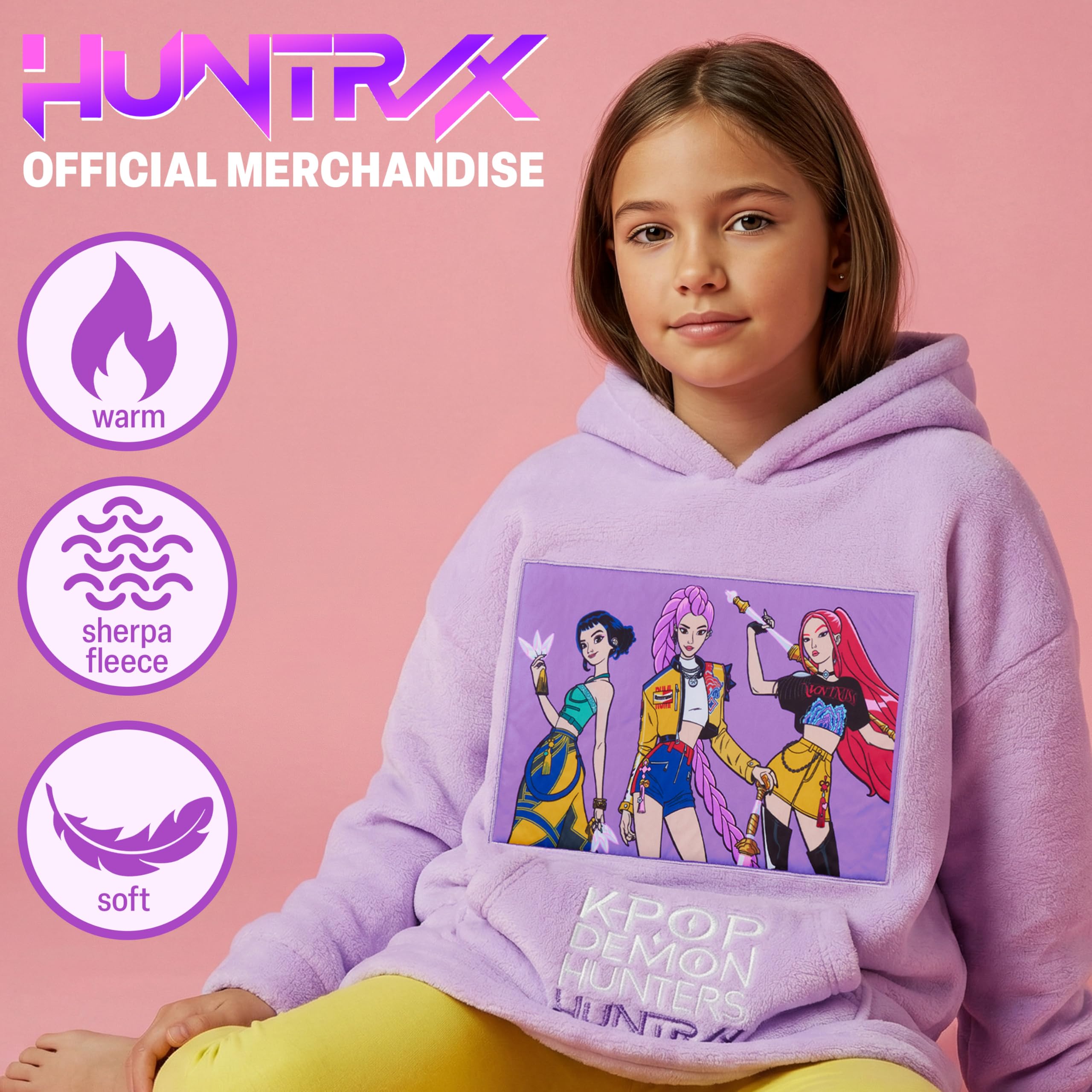 KPop Demon Hunters Huntrix hoodie side view with oversized poncho fit