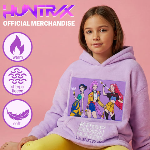 KPop Demon Hunters Huntrix hoodie side view with oversized poncho fit