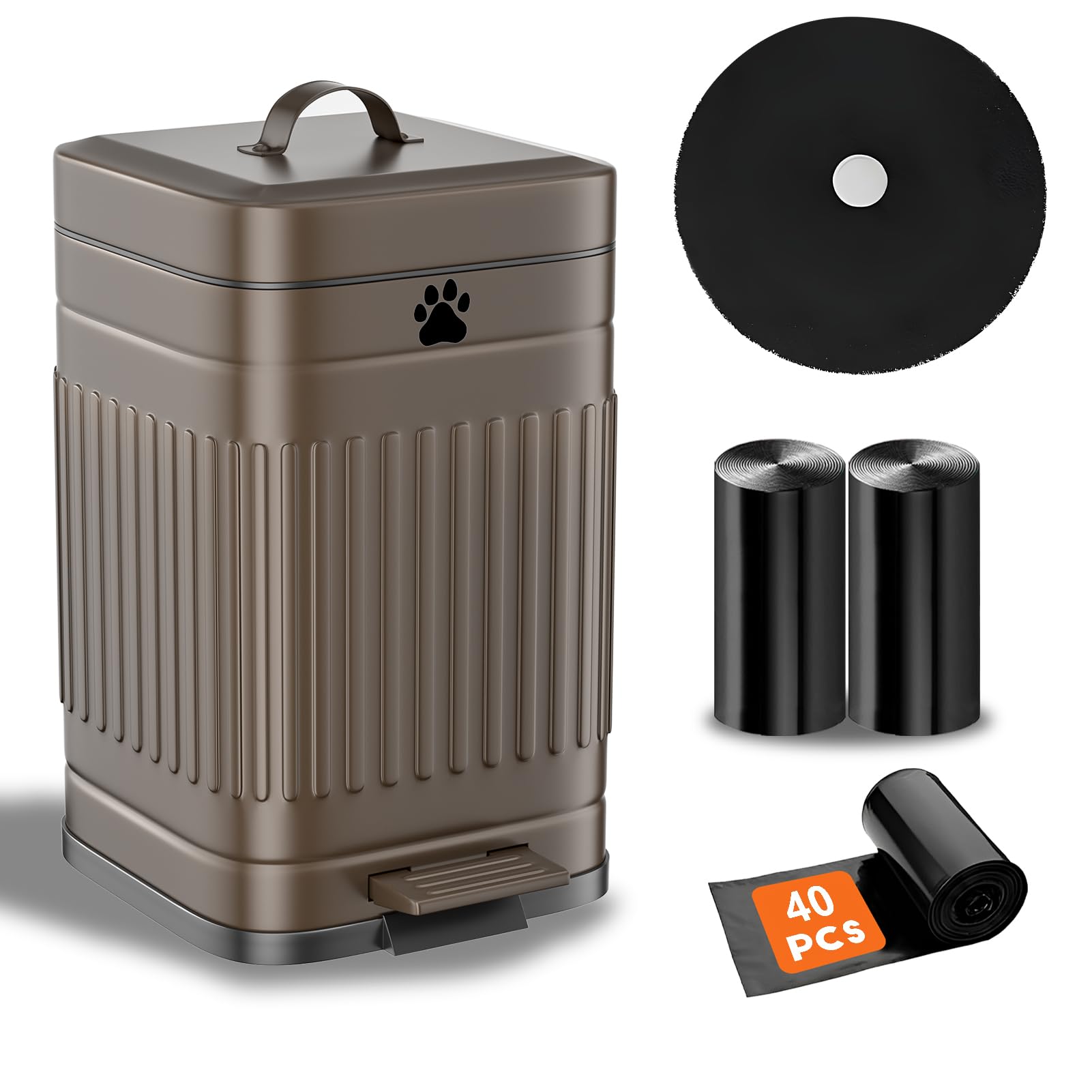 Kopuncare dog poop trash can with lid closed for odor control.