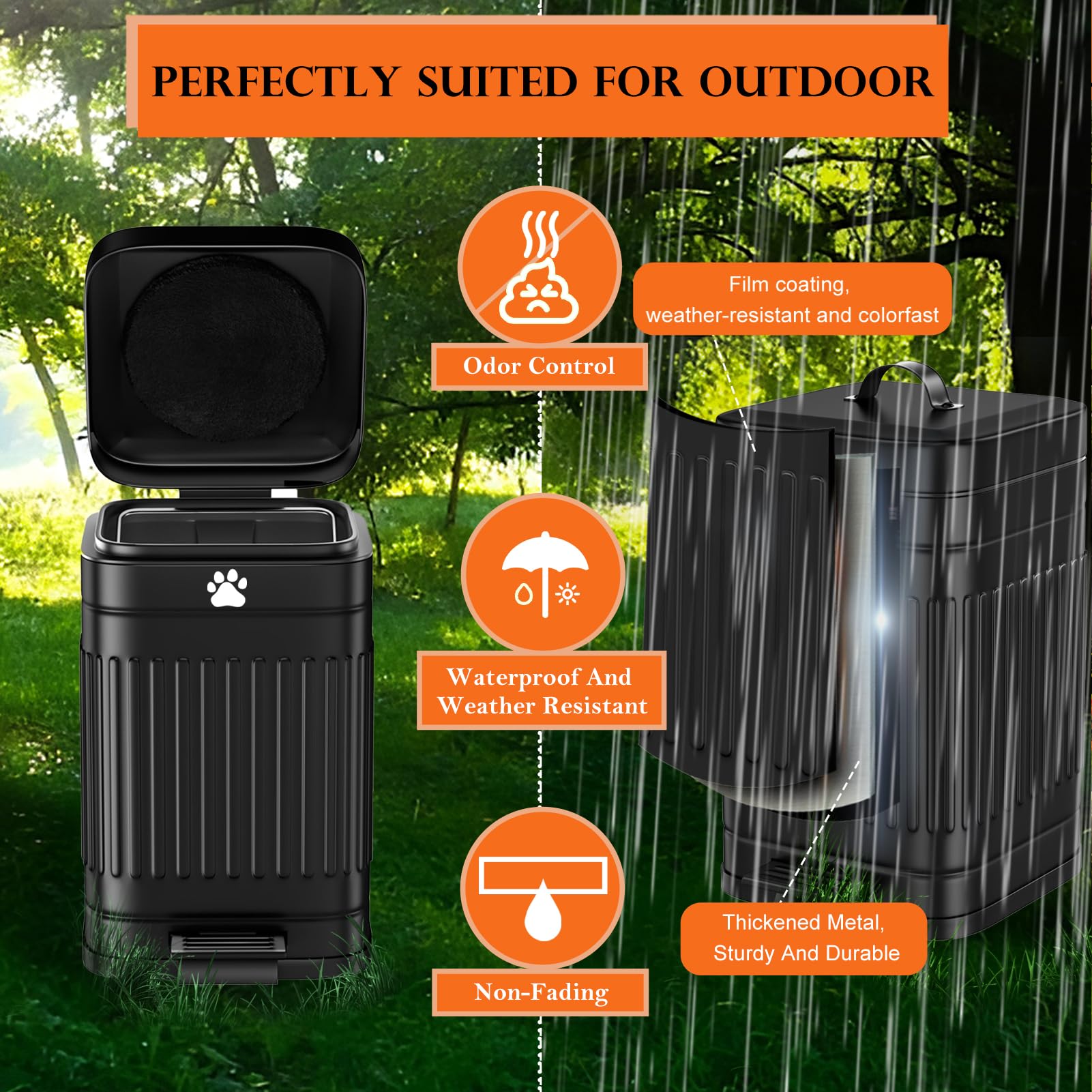 Kopuncare 5L waste bin with weather-resistant coating stays rust-free.