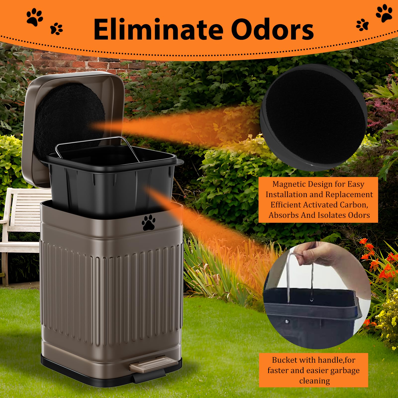 Kopuncare metal outdoor bin shown in garden setting.
