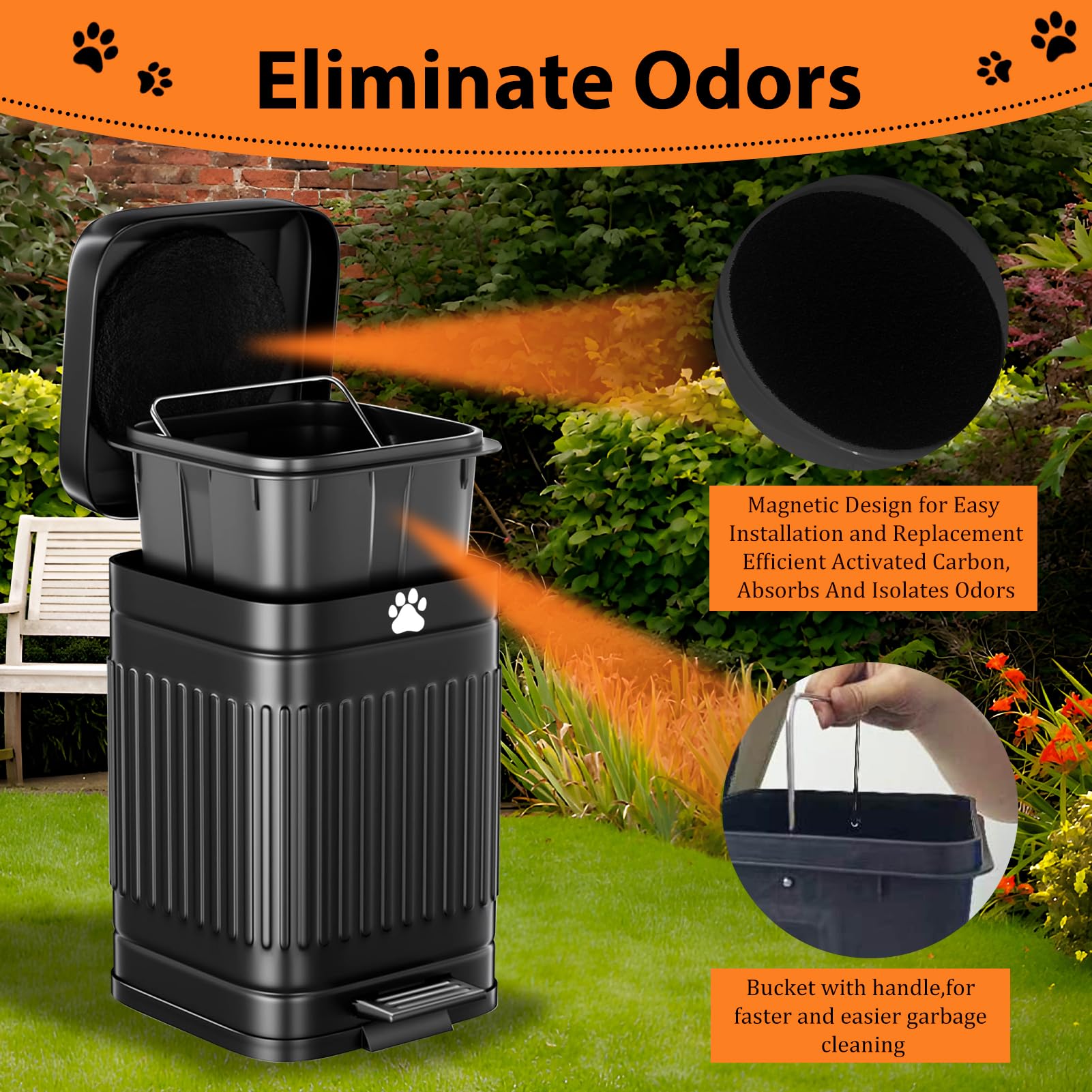 Kopuncare outdoor trash can with inner bucket for easy disposal.