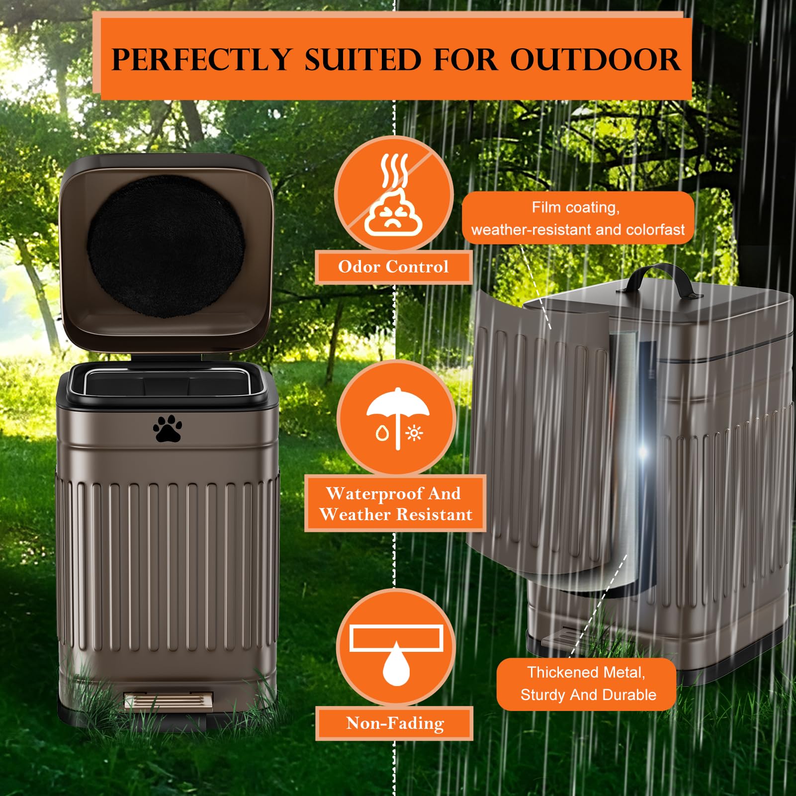 Kopuncare sealed lid blocking odors in sunny weather.