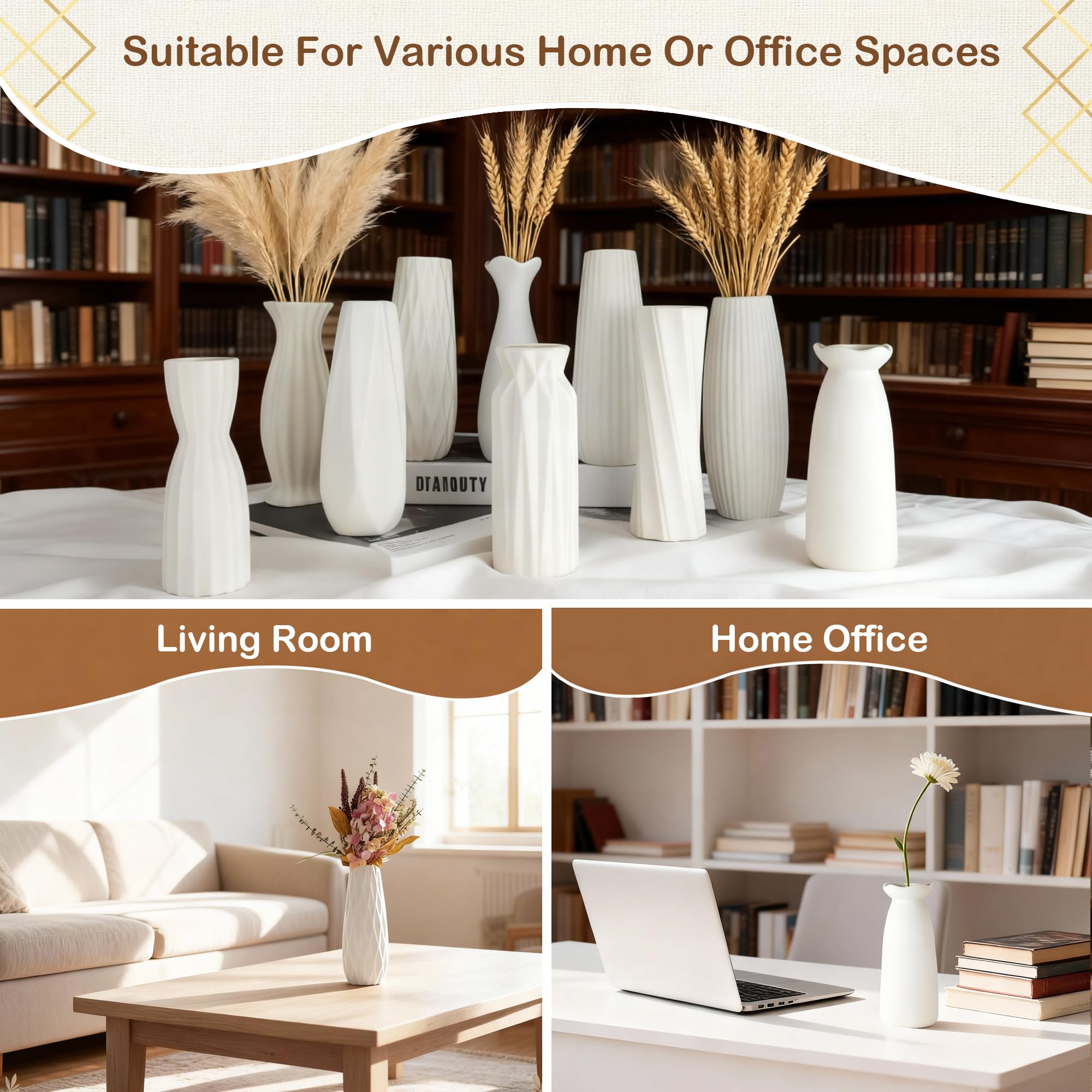 KOPWVA wedding décor vases 8-inch set enhances tablescapes with cohesive white accents.