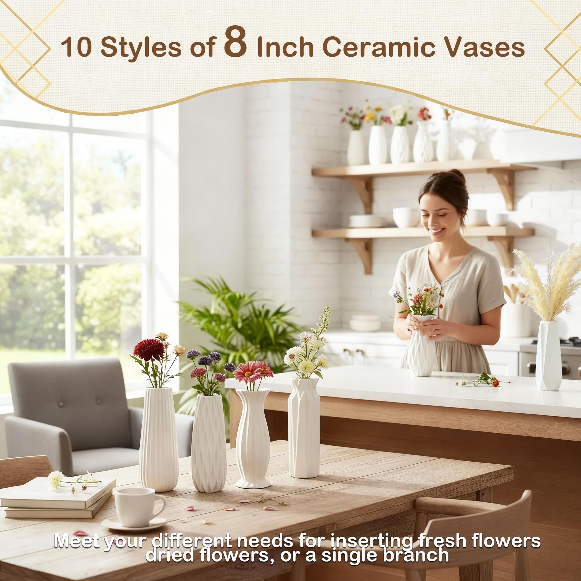 KOPWVA white matte ceramic vase for chic shelves and centerpieces.