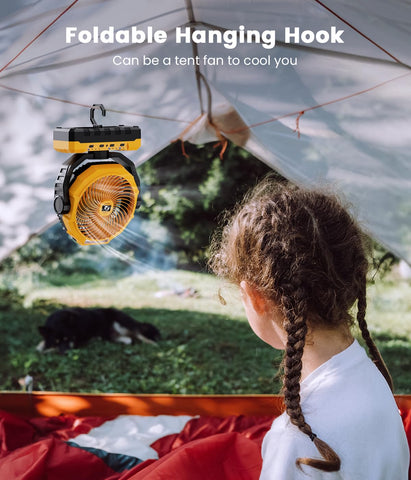 Korbot fan runs on battery or AC power for flexible cooling.