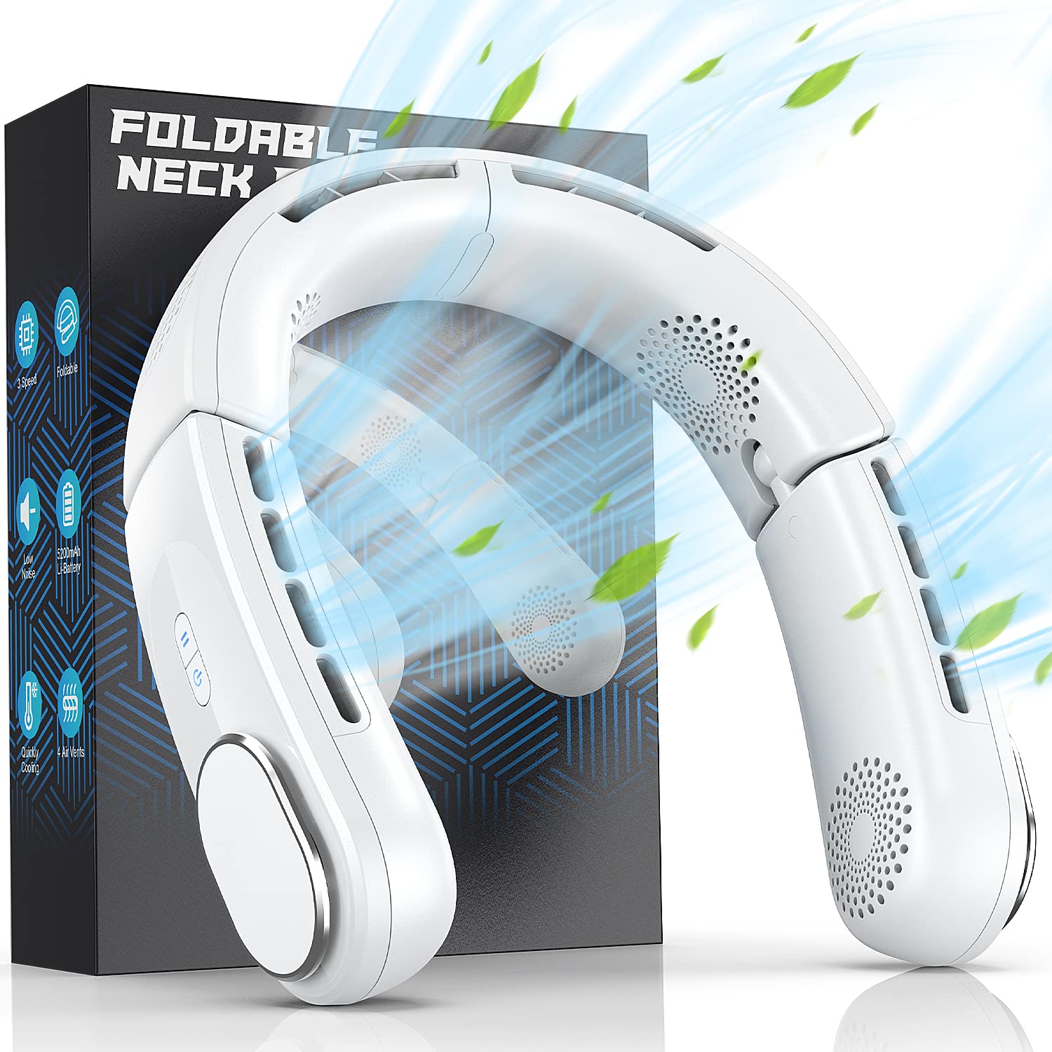 Korbot ChillGo neck fan folded for hands-free cooling on the go
