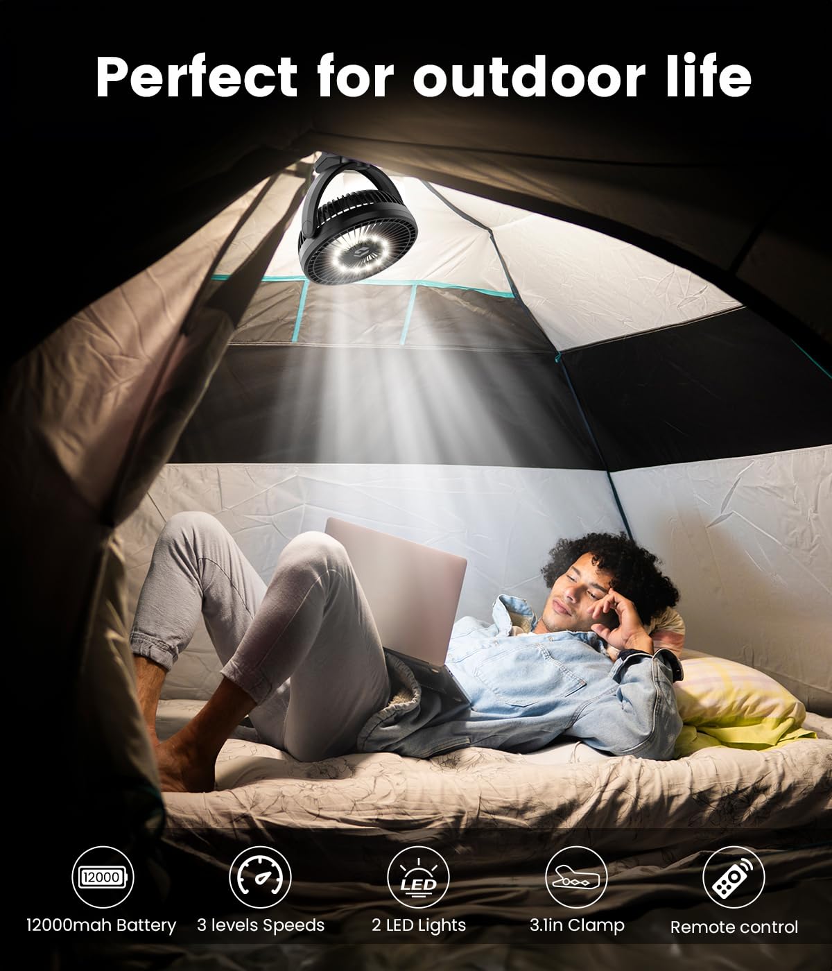Korbot multipurpose clip-and-desk fan for travel and home.