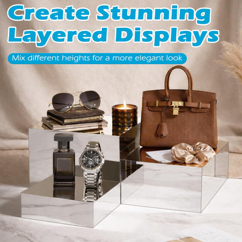 Koretech acrylic risers used as a jewelry display highlighting reflections.