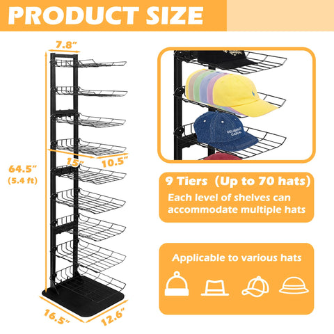Koretech hat display base detail highlights sturdy metal construction for stability