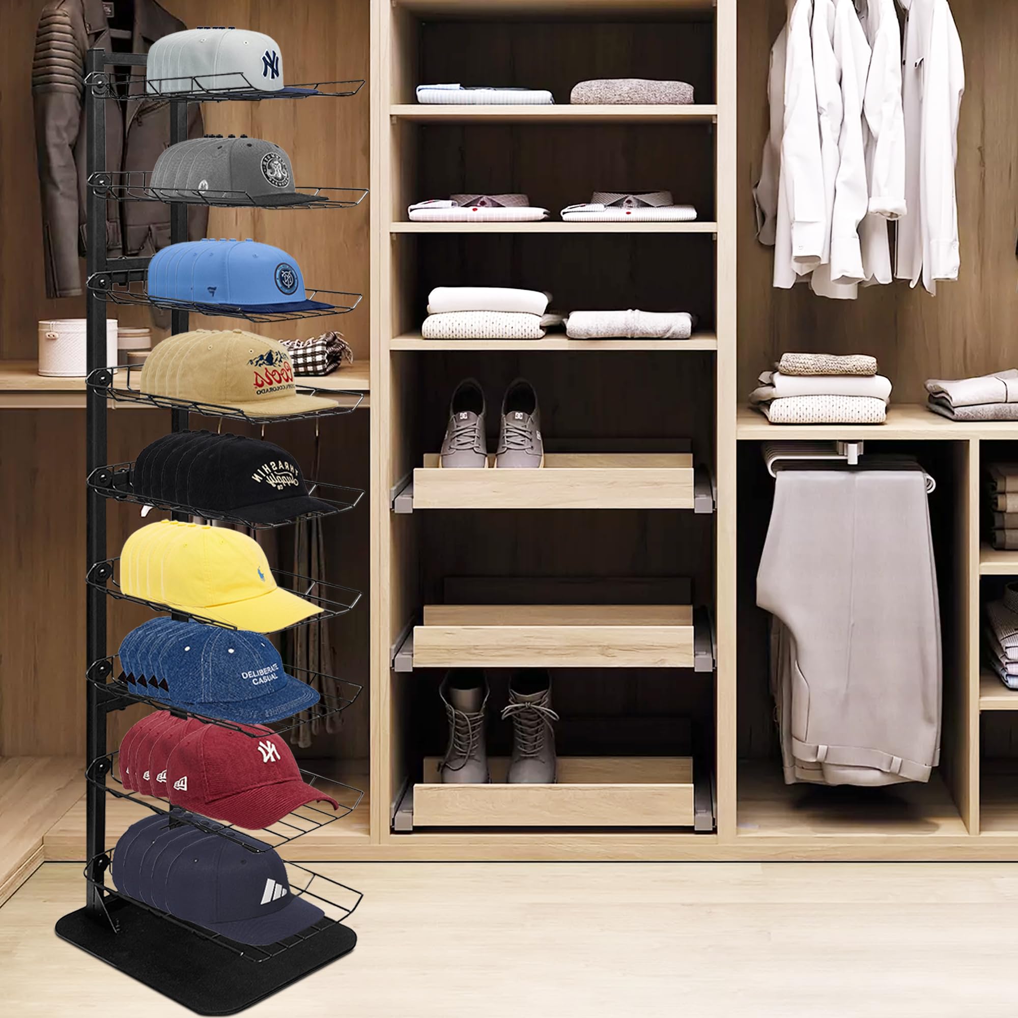 Koretech hat display full collection neatly showcased and accessible