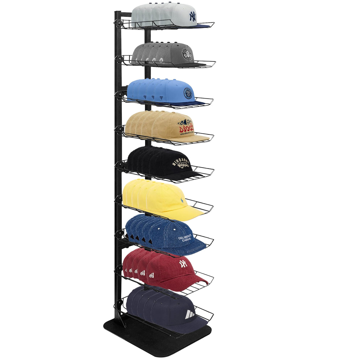 Koretech hat display top view showing organized cap storage