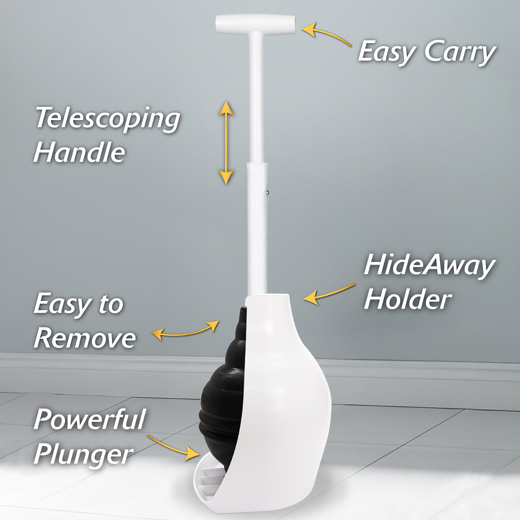 Korky Beehivemax Hideaway holder keeps plunger concealed and clean.