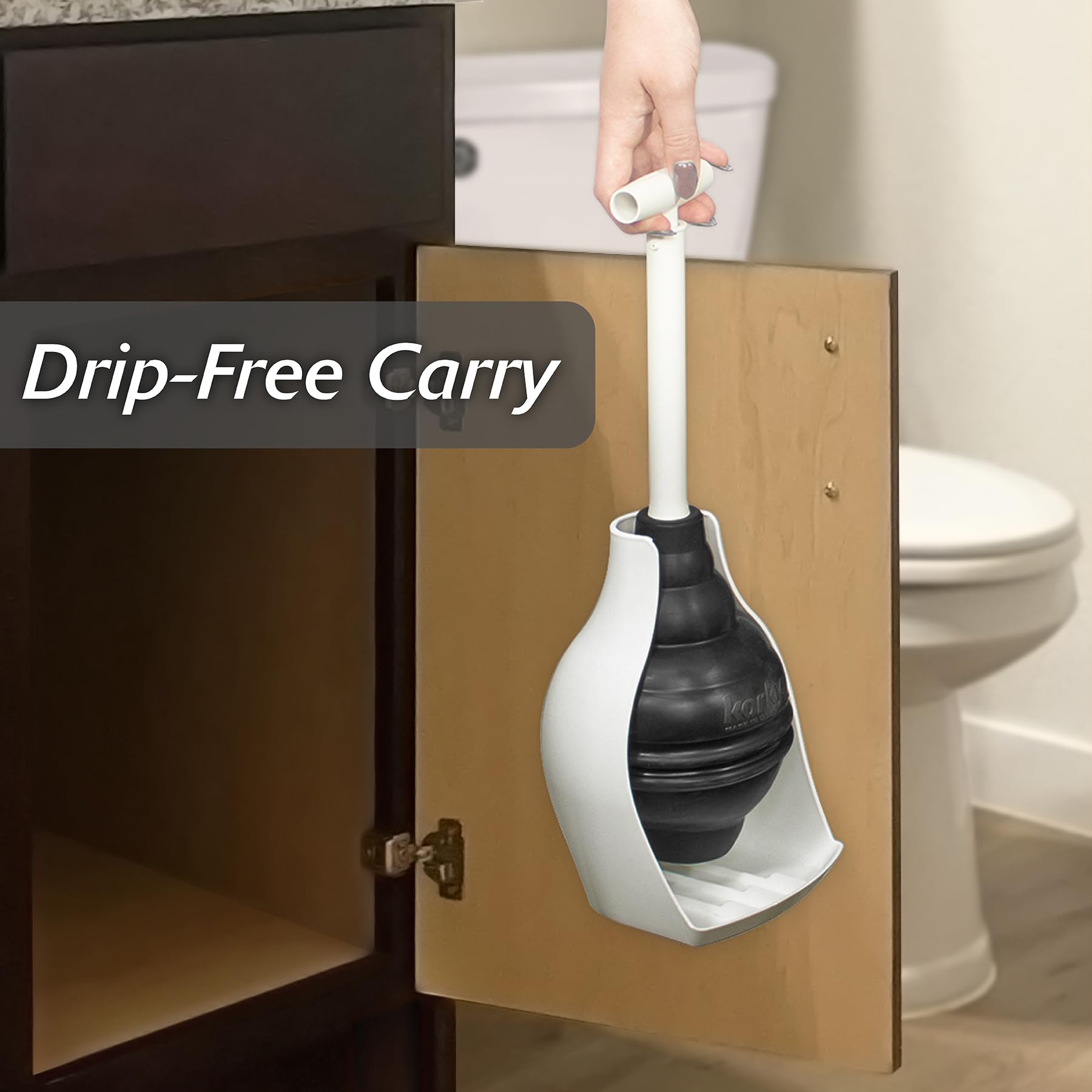 Korky Beehivemax Hideaway storage under sink keeps tools tidy.