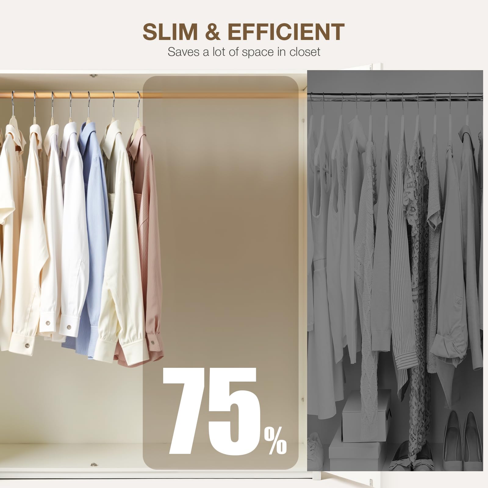 Durable metal clips resist corrosion for long-lasting closet organization with style.