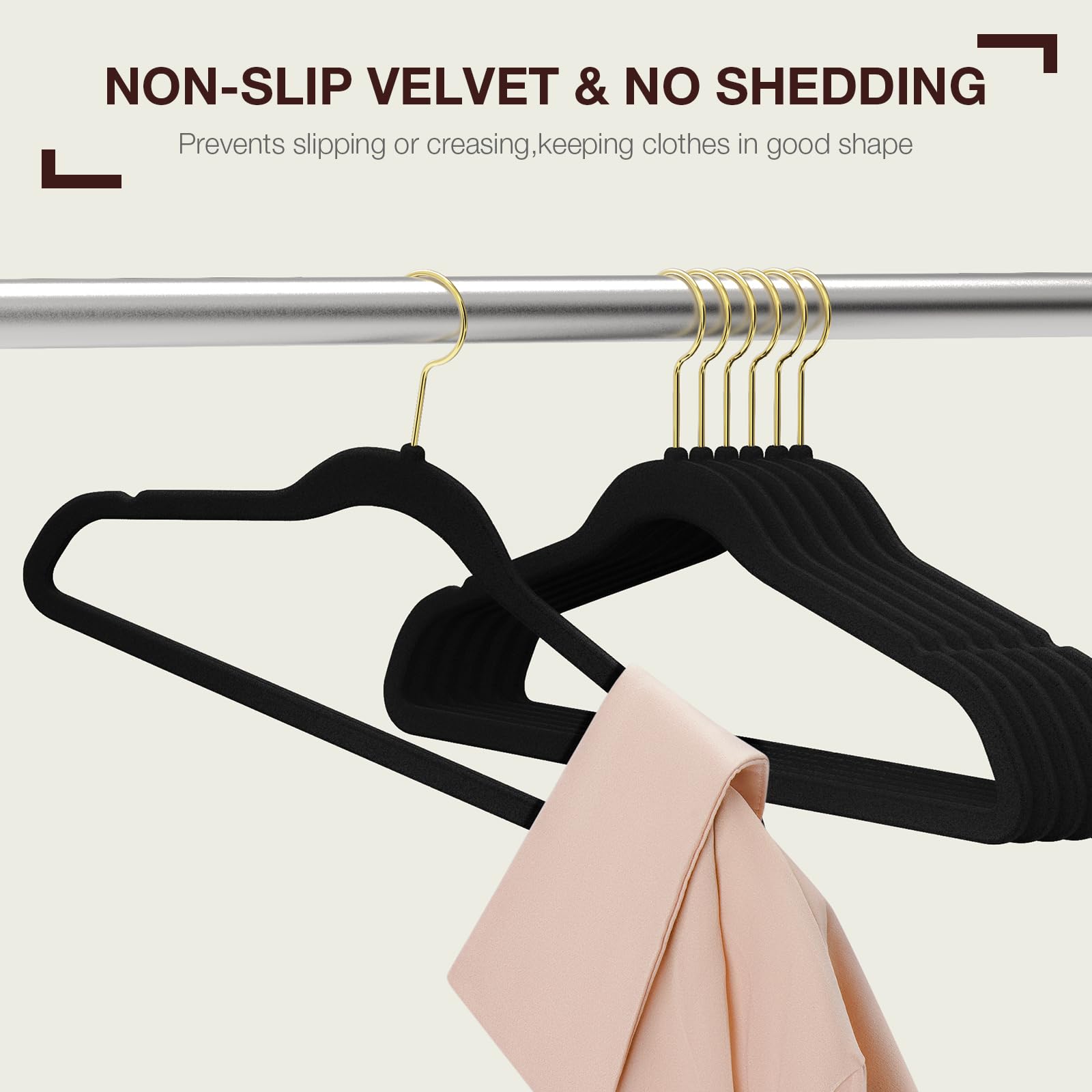 Korpai gold 360 swivel hook hangers offer easy access from any closet angle.