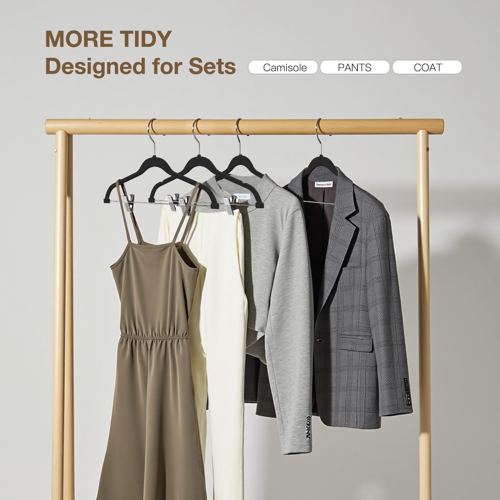 Korpai versatile hangers hold pants, skirts, coats, and dresses.