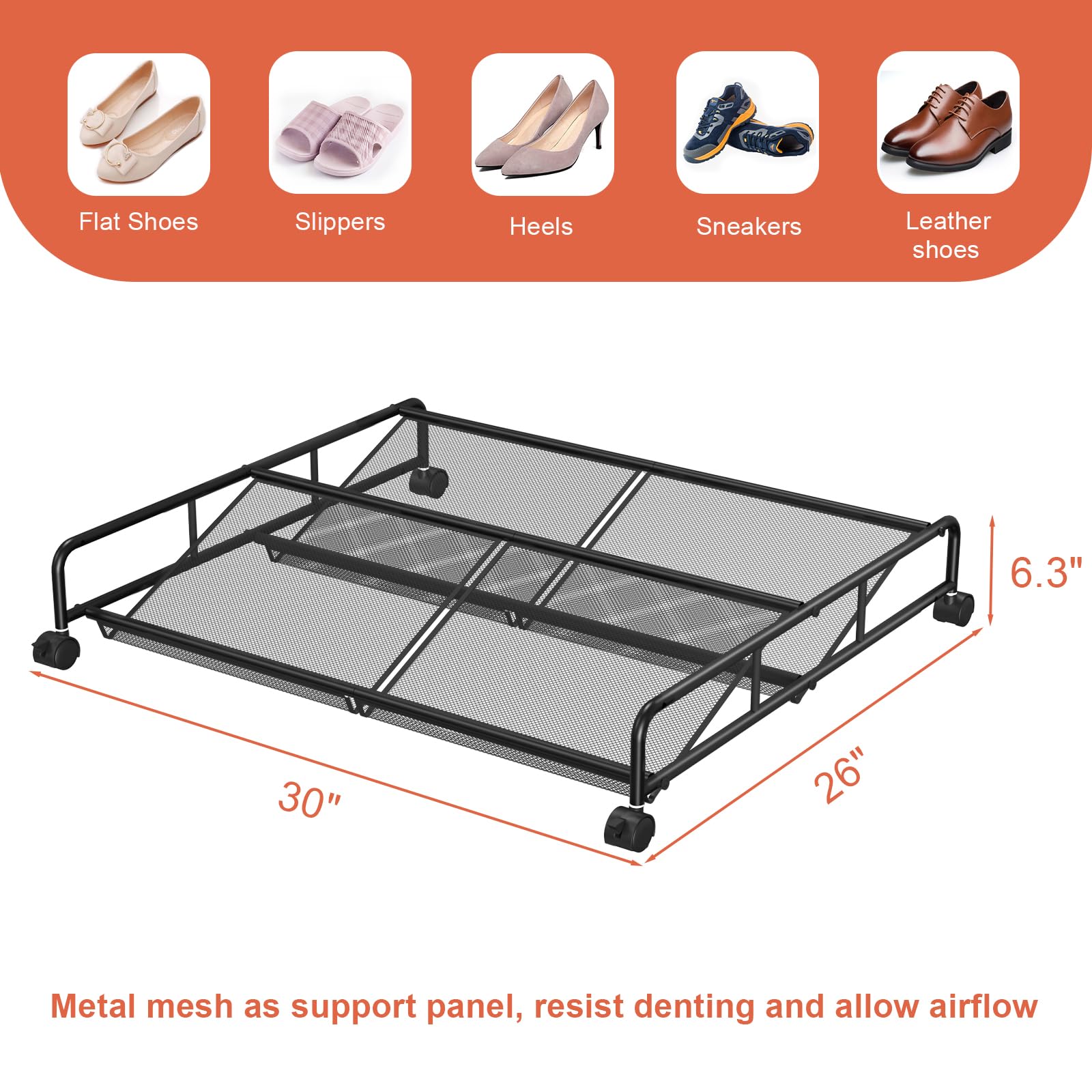 KOSIWU under-bed storage in-use under a bed with shoes.