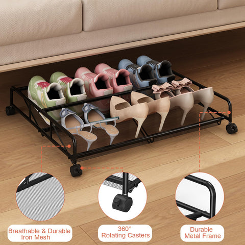 KOSIWU under-bed shoe organizer with 2-pack in modern bedroom.