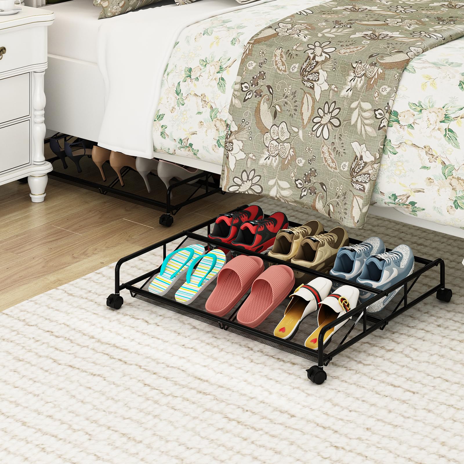 KOSIWU 2-pack under-bed drawers side view highlights smooth wheels for easy pull.