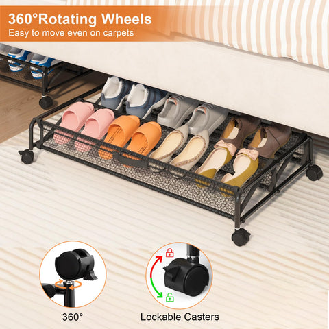 KOSIWU under-bed shoe organizer wheels enables smooth, pull-out access from any angle.