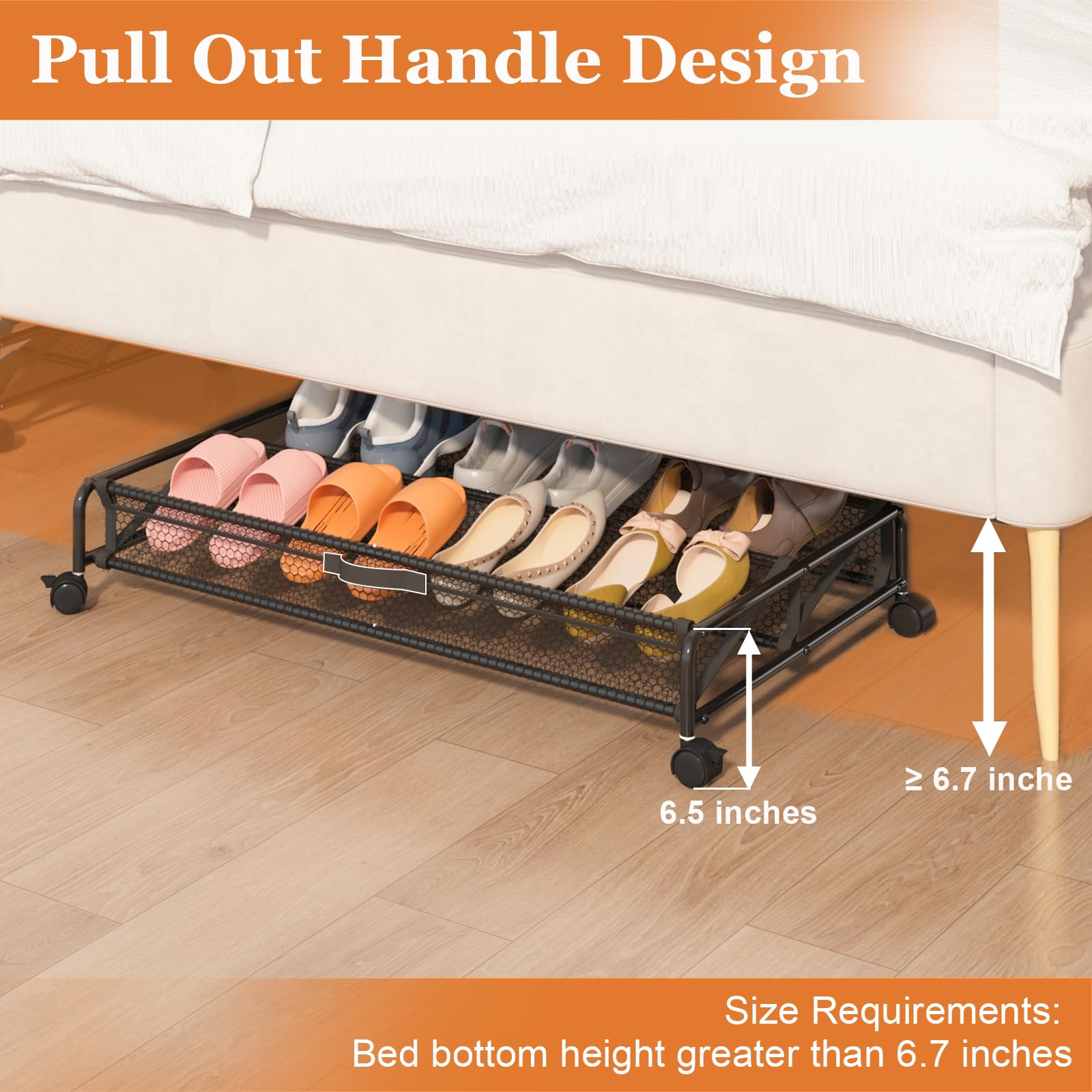 KOSIWU rolling under-bed container with lockable wheels adds secure, stationary storage when needed.